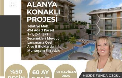 ALANYA KONAKLI PROJESİ 1+1 %50 PEŞİNAT KALAN 60 AY VADE 0 FAİZ