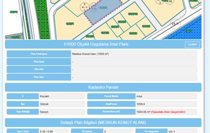 Kocaeli Gölcük Saraylı 1.504m2 %30 Konut İmarlı Satılık Arsa