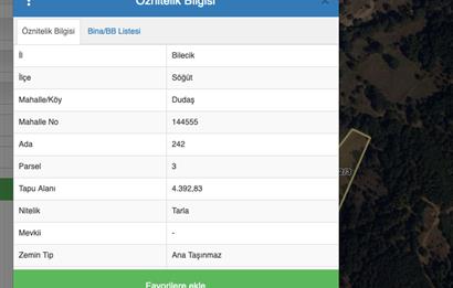 BİLECİK SÖĞÜT İLÇESİ DUDAŞ KÖYÜ SATILIK TARLA 