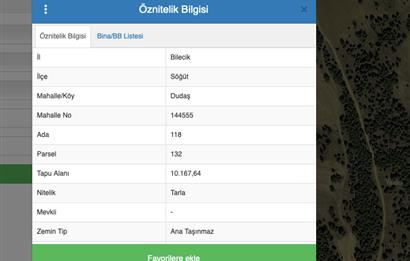 BİLECİK; SÖĞÜT DUDAŞ KÖYÜ SATILIK TARLA