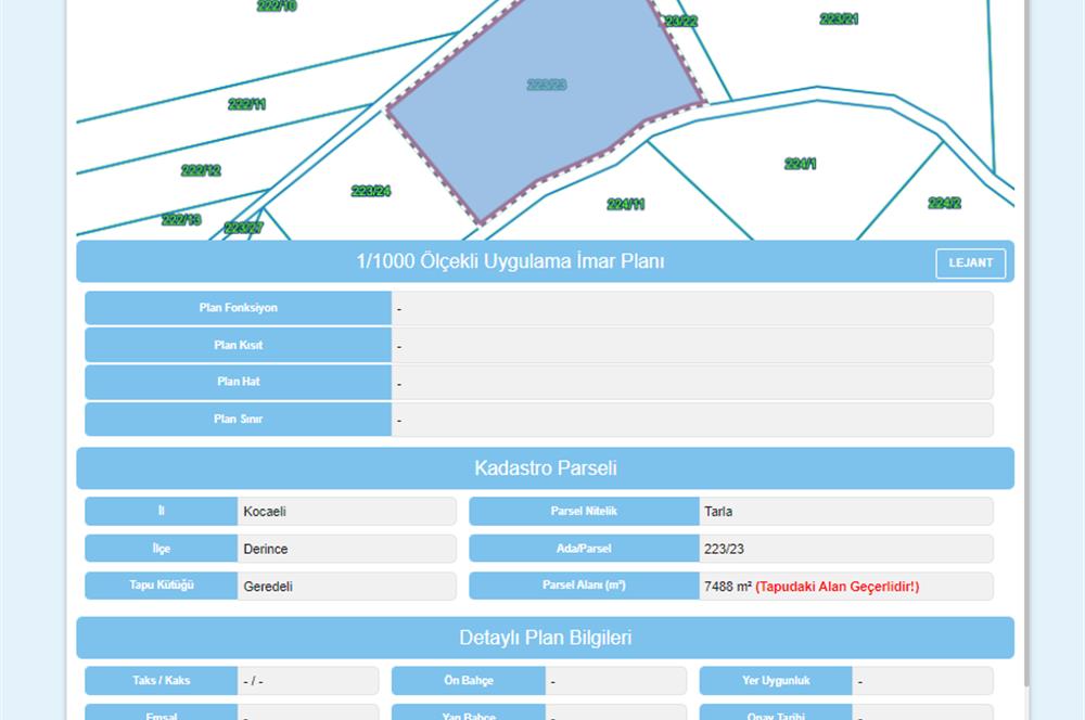 Kocaeli Derince Geredeli Doğayla iç içe 7.488m2 Satılık %5 imarlı Arazi