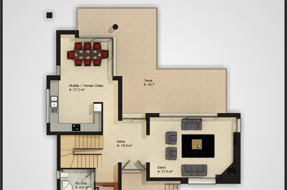 Girne Çatalköy'de Satılık 3+1 Modern Villa