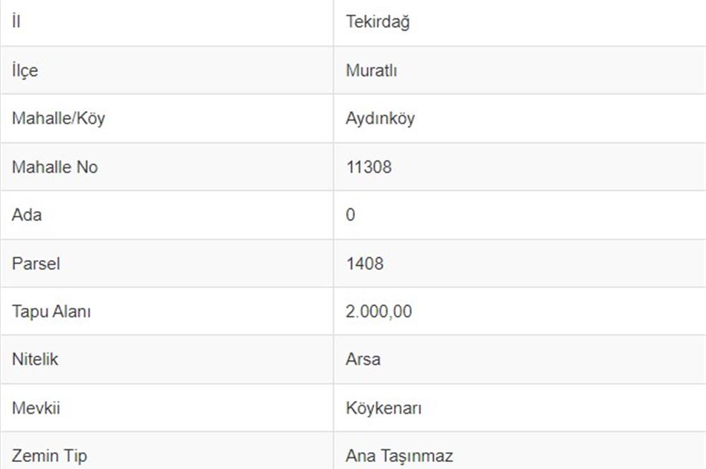 C21 MOLLA TEAM; MURATLI AYDINKÖY KONUT İMARLI ARSA (2000M2)