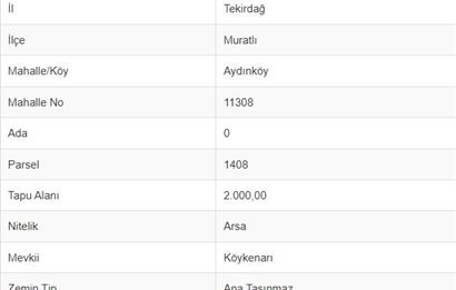 C21 MOLLA TEAM; MURATLI AYDINKÖY KONUT İMARLI ARSA (2000M2)