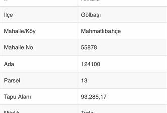 ANKARA GÖLBAŞI MAMATLIBAHÇE'DE HİSSELİ 22 DÖNÜM YATIRIMLIK TARLA