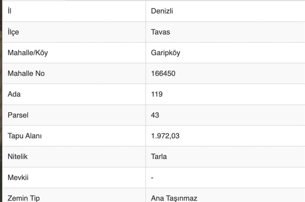 Tavas Garipköy'de Satılık TARLA