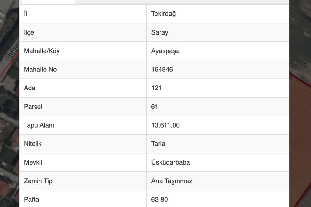 Tekirdağ Saray Ayaspaşa'da mükemmel konumda 567m2 arazi