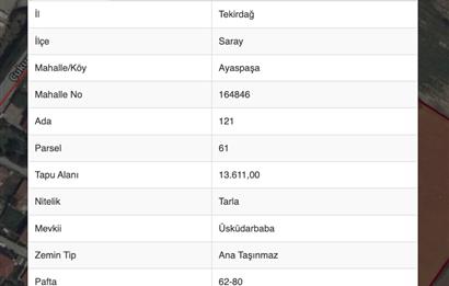 Tekirdağ Saray Ayaspaşa'da mükemmel konumda 567m2 arazi