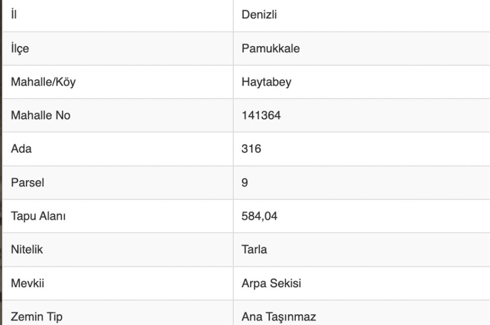 Pamukkale Haytabey'de Satılık Tarla