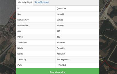 Çanakkale Lapseki'de Boğaz Manzaralı 8448 m2 Arazi