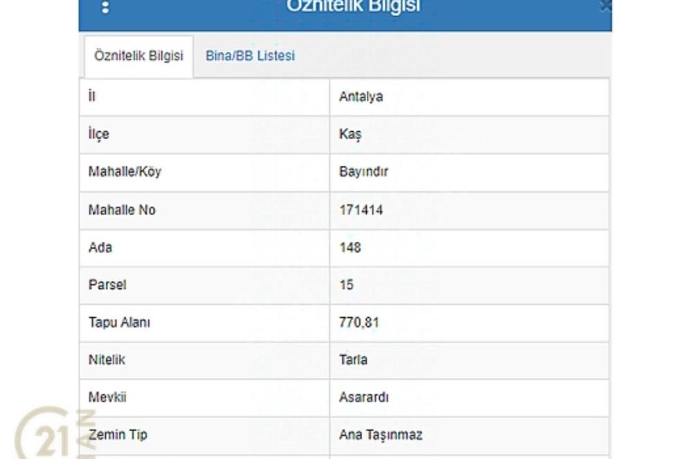  C21 HAN ANTALYA KAŞ BAYINDIR SATILIK TARLA