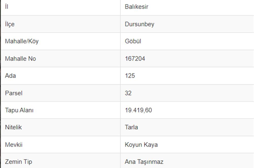 CENTURY21 LOCA'DAN DURSUNBEY GÖBÜL MAH.SATILIK 19419 m2 TARLA