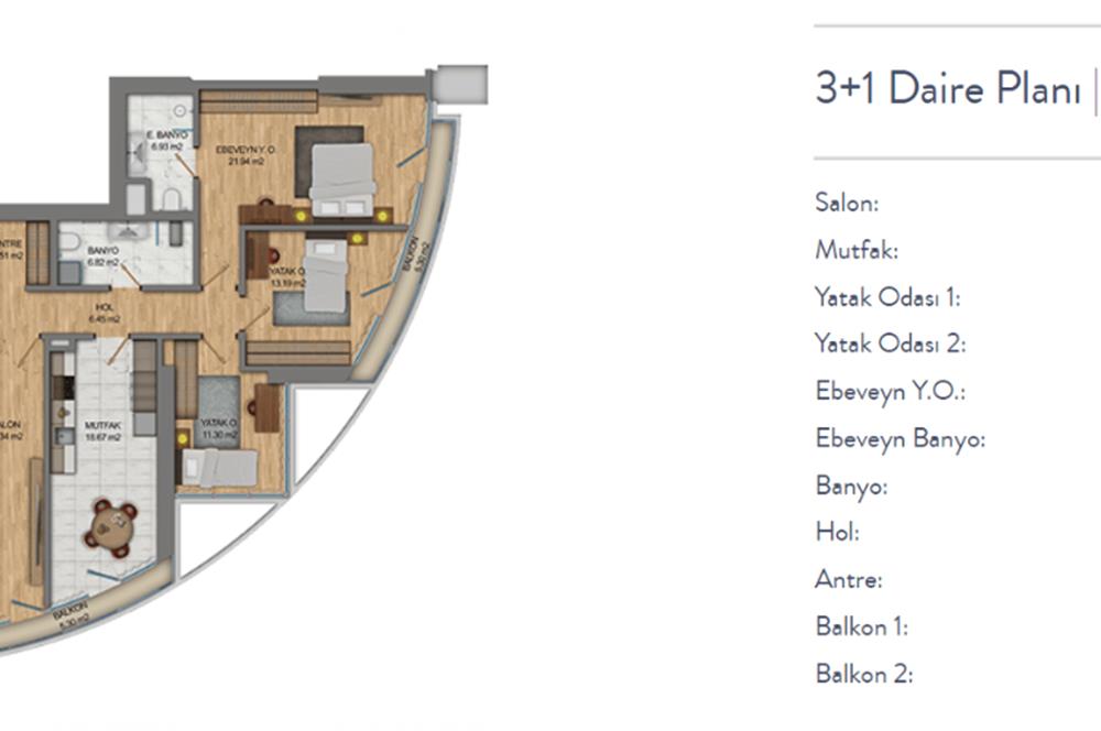 Fortis Sinanlıda - Satılık 3+1 Daire Lux Daire