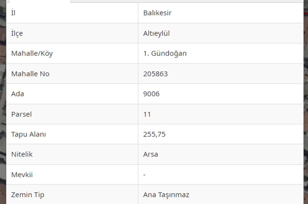  BALIKESİR ALTIEYLÜL 1. GÜNDOĞAN MAHALLESİ SATILIK ARSA