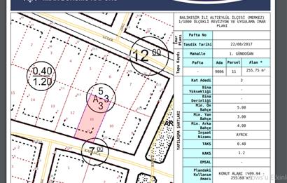  BALIKESİR ALTIEYLÜL 1. GÜNDOĞAN MAHALLESİ SATILIK ARSA