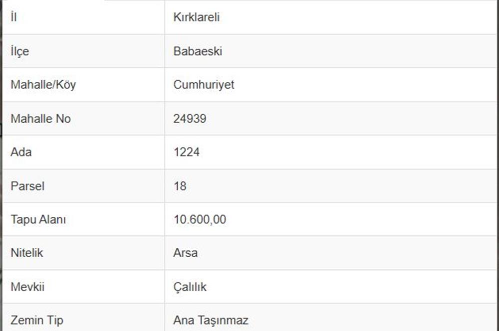 C21; BABAESKİ OSB'DE SATILIK 10.600 M2  SANAYİ İMARLI ARSA