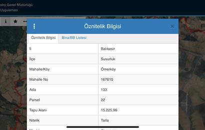 SUSURLUK ÖMERKÖY O.S.B BÖLGESİ 15225 M2 YATIRIMLIK SATILIK TARLA