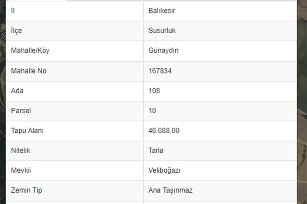 Susurluk Günaydın Mahallesinde 46.000 m2 Tarla