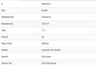 Erdek Hamamlı'da 900 mt2 Zeytinlik ve Dutluk