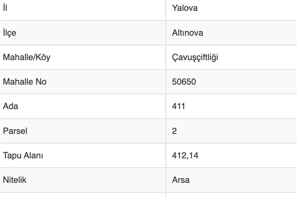 FIRSAT İLAN YALOVA ALTINOVA KONUT İMARLI 412 M2 SATILIK ARSA