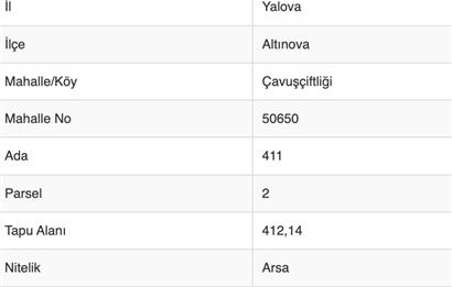 FIRSAT İLAN YALOVA ALTINOVA KONUT İMARLI 412 M2 SATILIK ARSA