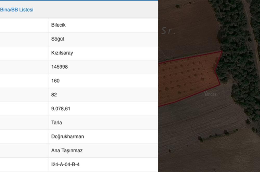 BİLECİK SÖĞÜT KIZILSARAY SATILIK TARLA