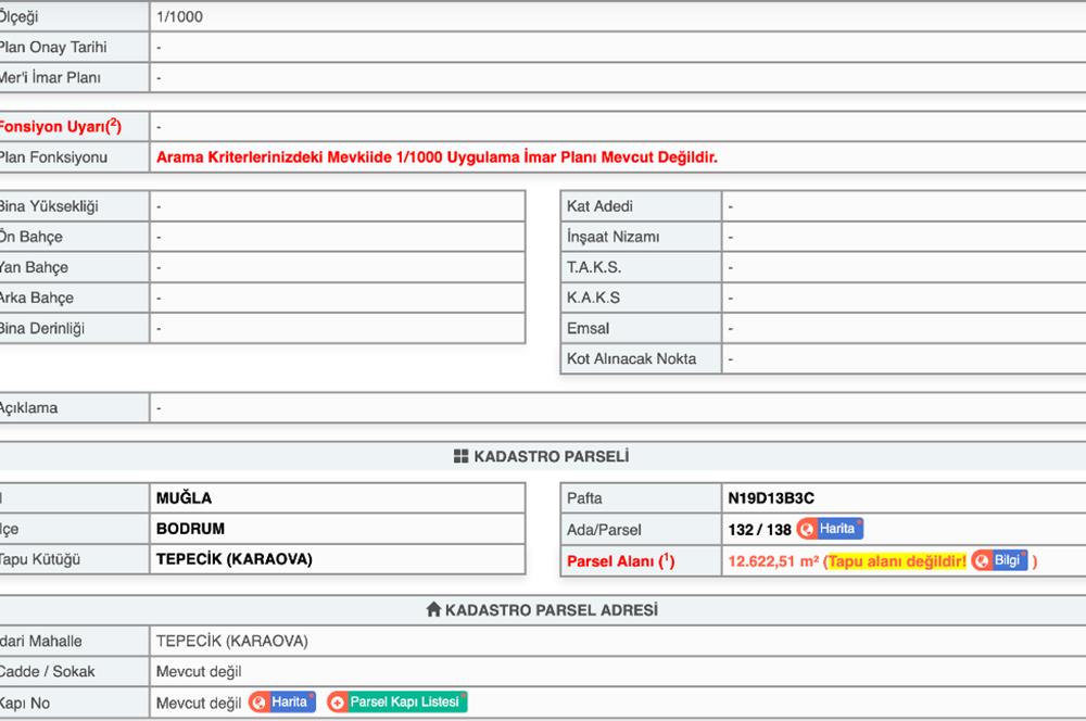 Bodrum Mumcular Tepecik Karaova'da 13.330 m² Satılık Tarla