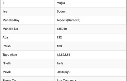 Bodrum Mumcular Tepecik Karaova'da 13.330 m² Satılık Tarla