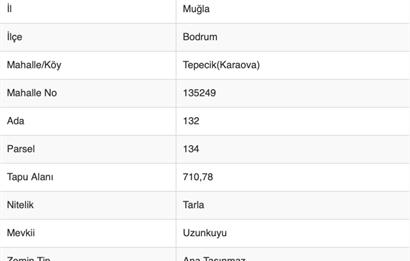 Bodrum Mumcular Tepecik Karaova'da 13.330 m² Satılık Tarla