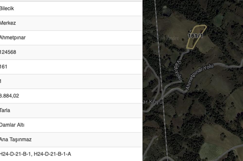 BİLECİK MERKEZ AHMETPINAR KÖYÜ SATILIK TARLA