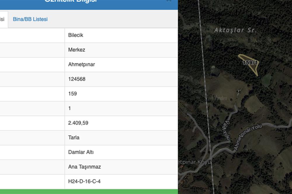 Bilecik Merkez Ahmetpınar Satılık Tarla 