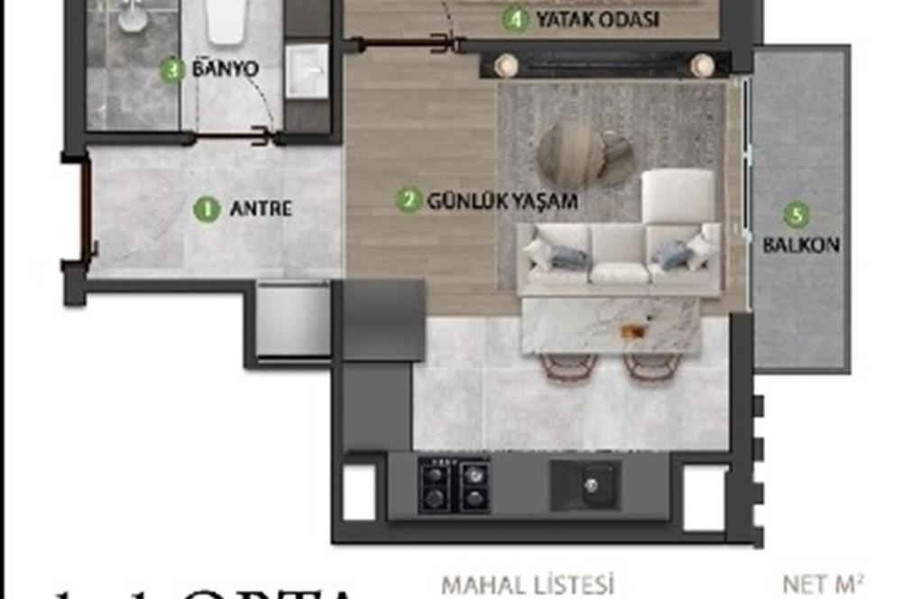 CENTURY21 GALA'DAN TUNALIDA SATILIK 1+1 LÜKS DAİRE (TRİADA ELİT)