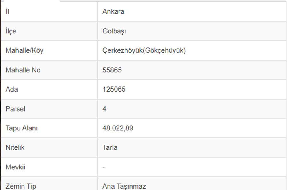 GÖLBAŞI, GÖKÇEHÖYÜK' TE 48,022 M2 SATILIK TARLA