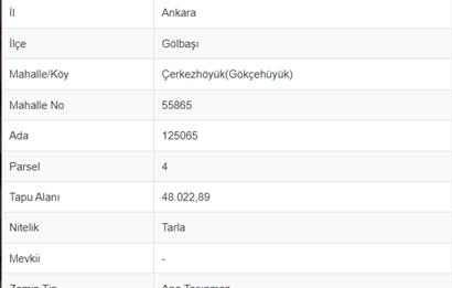 GÖLBAŞI, GÖKÇEHÖYÜK' TE 48,022 M2 SATILIK TARLA