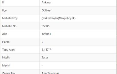 GÖLBAŞI, GÖKÇEHÖYÜK' TE 8.157,71 M2 SATILIK TARLA