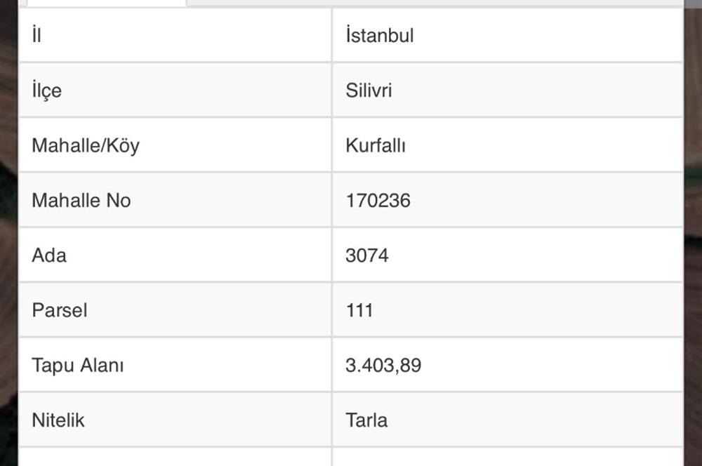 Silivri kurfalı köye 400 metre mesafede 3403 m2 tarla