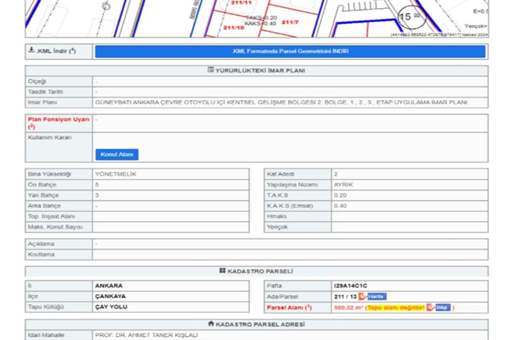 PARK CADDESİ VE ALACAATLI CEDDESİ ARASINDA 500m2 SATILIK ARSA