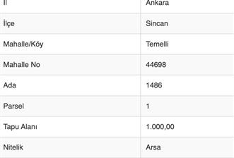 ANKARA SİNCAN TEMELLİ SATILIK KONUT İMARLI 1000 m2 ARSA