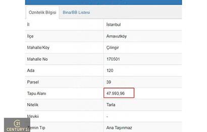 C21 MOLLA TEAM ARNAVUTKÖY ÇİLİNGİRDE YATIRIMLIK SATILIK TARLA