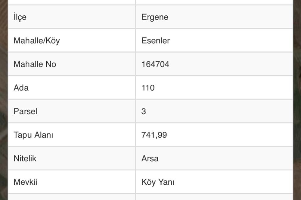 Tekirdağ /Ergene 742 m2 İMARLI ARSA