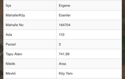 Tekirdağ /Ergene 742 m2 İMARLI ARSA