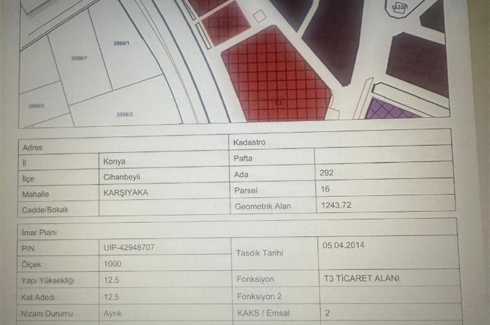 ANKARA-KONYA YOLUNA CEPHE 1243 M2 TİCARİ (T3) İMARLI ARSA