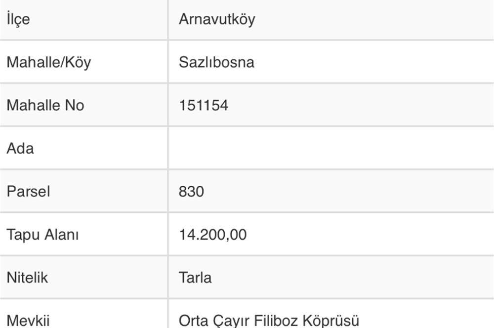 Sazlıbosna arnavutköyde satılık arsa