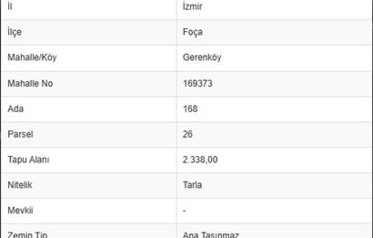 FOÇA GERENKÖY MAHALLESİNDE SATILIK TARLA