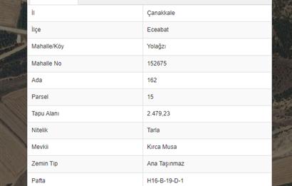 1 NUMARALI YATIRIM İLİ ÇANAKKALE YOLAĞZI KÖYÜNDE 2479 m2