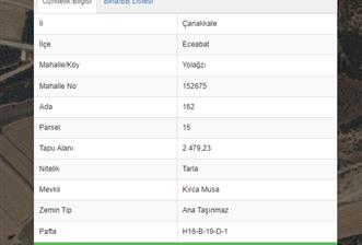 1 NUMARALI YATIRIM İLİ ÇANAKKALE YOLAĞZI KÖYÜNDE 2479 m2