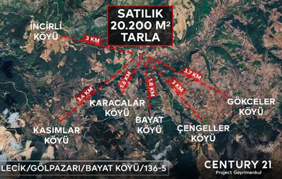 ''CENTURY 21 PROJECT'' BİLECİK GÖLPAZARI SATILIK 20.200 M2 TARLA