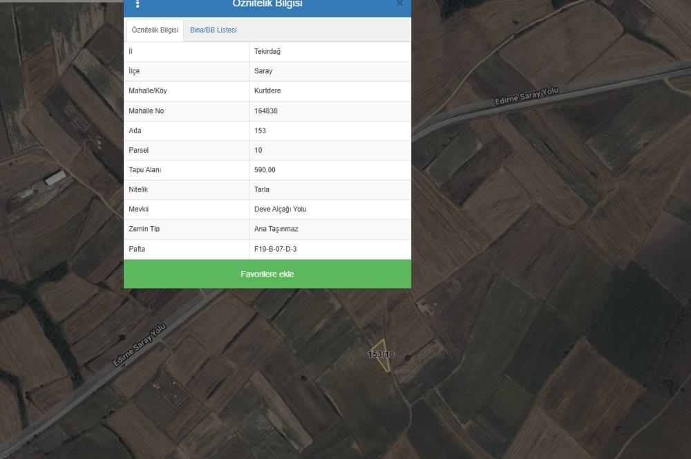 SARAY KURTDERE'DE YERLEŞİME YAKIN RESMİ YOLU OLAN TEK TAPU TARLA