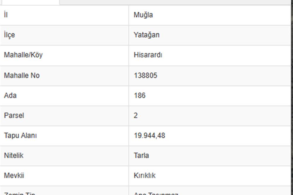 MUĞLA YATAĞAN'DA 19.944 M2 TARLA 