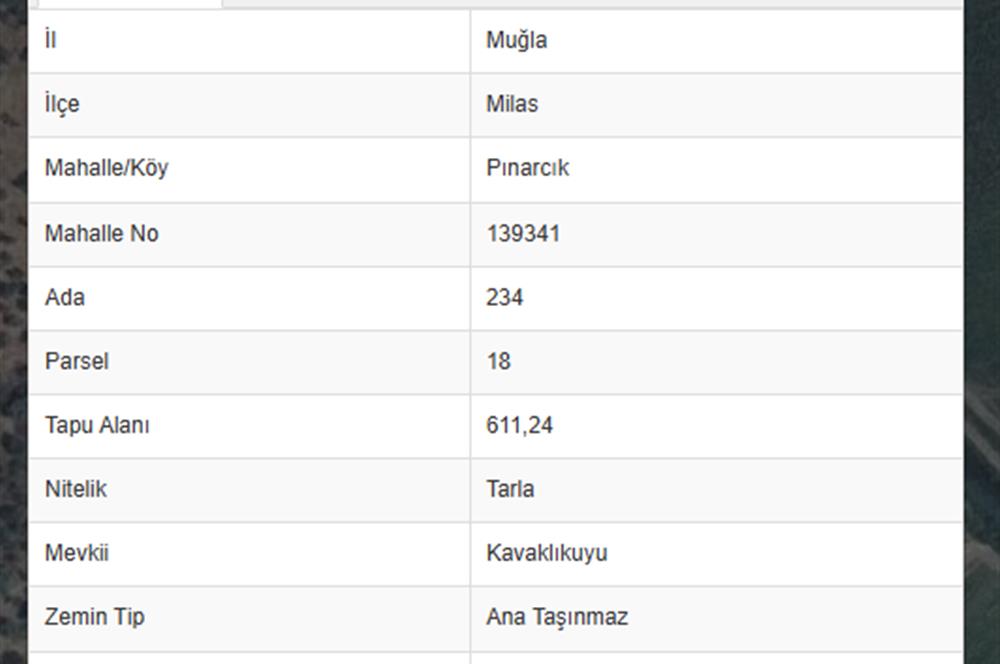 MUĞLA MİLAS PINARCIK'TA 612 M2 TARLA 